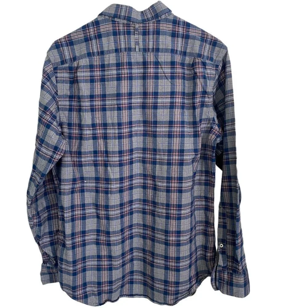 Banana Republic Gray/Blue Striped Luxe Flannel Slim Fit‎ Sz M